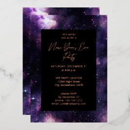 Invitación Con Relieve Metalizado Fiesta de Fin de Año en la Galaxia