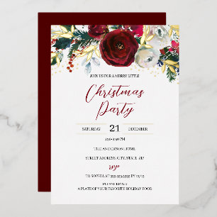 Invitación Con Relieve Metalizado Fiesta de follaje festivo rojo dorado de Navidad