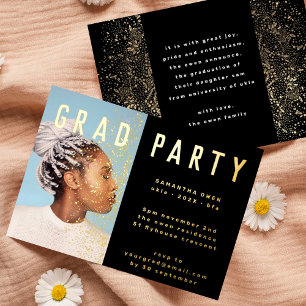 Invitación Con Relieve Metalizado Fiesta de fotografía presso Gold Elegant Botanical