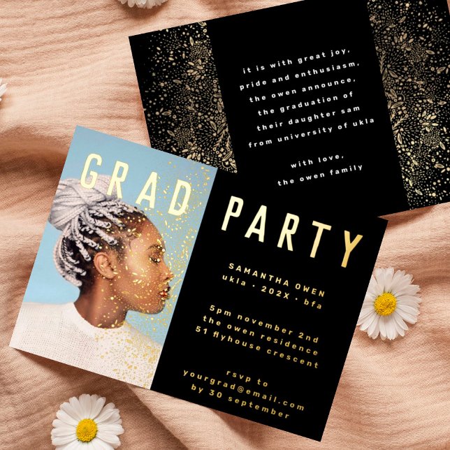 Invitación Con Relieve Metalizado Fiesta de fotografía presso Gold Elegant Botanical (Subido por el creador)