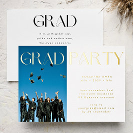 Invitación Con Relieve Metalizado Fiesta de Fotos de Graduación de Oro Personalizada