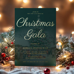Invitación Con Relieve Metalizado Fiesta de Gala de Navidad Corporativa Esmeralda Do