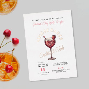 Invitación Con Relieve Metalizado Fiesta de Galentine's Day para Solteras Cóctel Ros