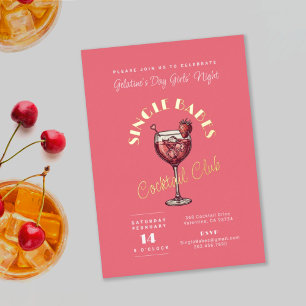 Invitación Con Relieve Metalizado Fiesta de Galentine's Day para Solteras Cóctel Ros