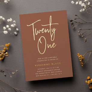 Invitación Con Relieve Metalizado Fiesta de Golden Script 21st Birthday