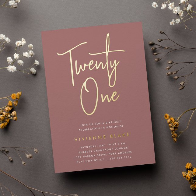 Invitación Con Relieve Metalizado Fiesta de Golden Script 21st Birthday (Subido por el creador)