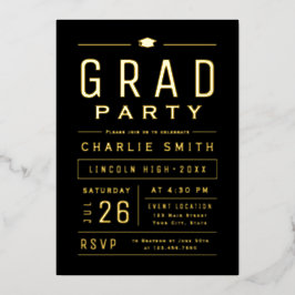 Invitación Con Relieve Metalizado Fiesta de Grad de tipografía simple moderna de col