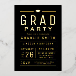 Invitación Con Relieve Metalizado Fiesta de Grad de tipografía simple moderna de col