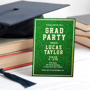 Invitación Con Relieve Metalizado Fiesta de Grado de Deportes Turf Verde