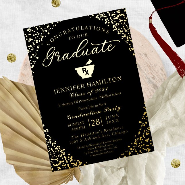 Invitación Con Relieve Metalizado Fiesta de Grado de la Escuela de Farmacia Black Go (Subido por el creador)
