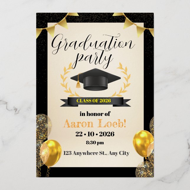 Invitación Con Relieve Metalizado fiesta de graduación (Anverso)