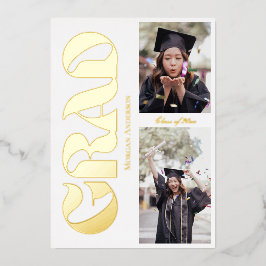 Invitación Con Relieve Metalizado Fiesta de Graduación 2 Foto Tipografía Negra y Dor