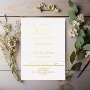 Invitación Con Relieve Metalizado Fiesta de graduación blanco oro clase de 2026 de l