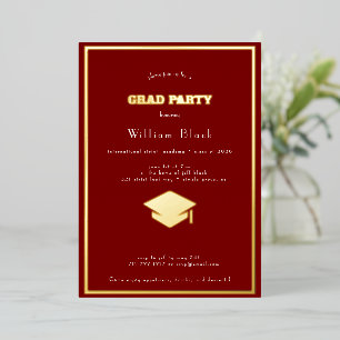 Invitación Con Relieve Metalizado fiesta de graduación chic de rojo intenso y dorado