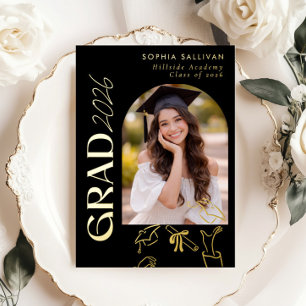 Invitación Con Relieve Metalizado Fiesta de graduación clásica moderna elegante Dibu