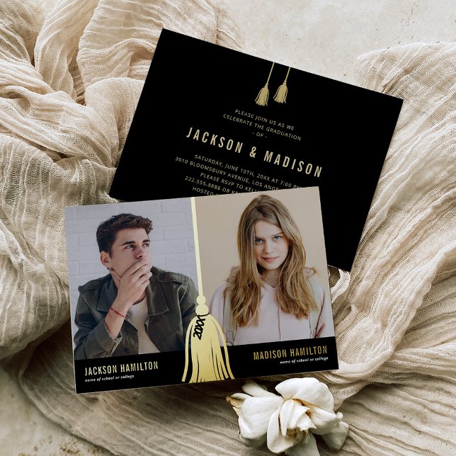 Invitación Con Relieve Metalizado Fiesta de Graduación con Foto Conjunta de Borla 20 (Subido por el creador)