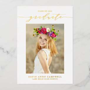 Invitación Con Relieve Metalizado Fiesta de Graduación con Foto de Letra Caprichosa
