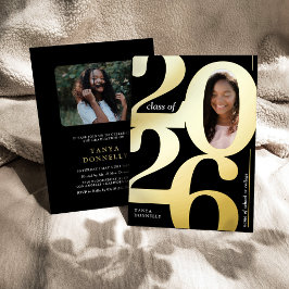 Invitación Con Relieve Metalizado Fiesta de Graduación con Foto Elegante Dorado