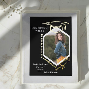 Invitación Con Relieve Metalizado Fiesta de Graduación con Foto Hexagonal