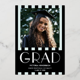 Invitación Con Relieve Metalizado Fiesta de Graduación con Foto Minimalista Moderna 