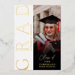 Invitación Con Relieve Metalizado Fiesta de Graduación con Foto Moderna de Hoja de O