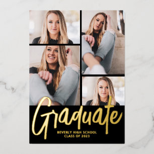 Invitación Con Relieve Metalizado Fiesta de Graduación con Guión de Cuatro Fotos Mod