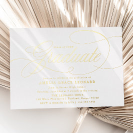 Invitación Con Relieve Metalizado Fiesta de Graduación con Letra Dorada Elegante