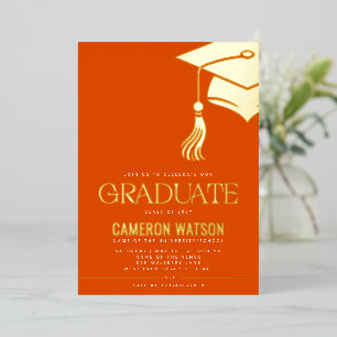 Invitación Con Relieve Metalizado Fiesta de Graduación con Sombrero y Borla Minimali