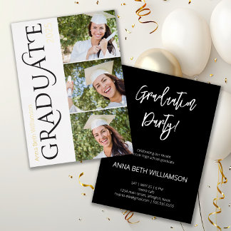 Invitación Con Relieve Metalizado Fiesta de Graduación con Tipografía Lateral 3 Foto