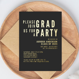 Invitación Con Relieve Metalizado Fiesta de Graduación con Tipografía Negrita Minima