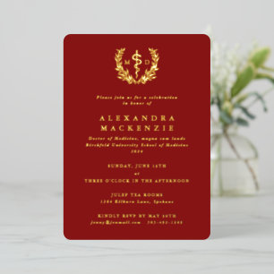Invitación Con Relieve Metalizado Fiesta de Graduación Corona de Laurel+Asclepio MD