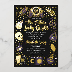 Invitación Con Relieve Metalizado Fiesta de Graduación de Bruja Adivina del Futuro