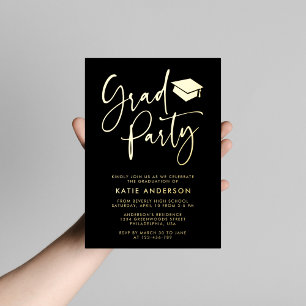 Invitación Con Relieve Metalizado Fiesta de graduación de caligrafía minimalista gla