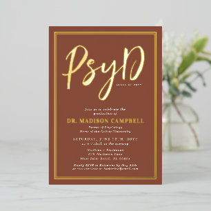 Invitación Con Relieve Metalizado Fiesta de graduación de Doctor en Psicología PsyD