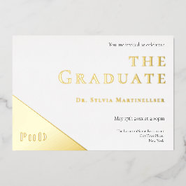 Invitación Con Relieve Metalizado Fiesta de Graduación de Doctorado en Oro Blanco G