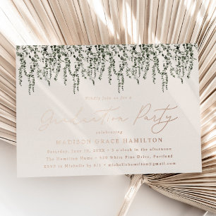 Invitación Con Relieve Metalizado Fiesta de Graduación de Enredaderas con Acuarela