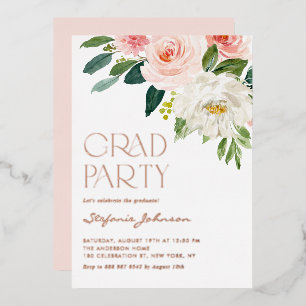 Invitación Con Relieve Metalizado Fiesta de graduación de flores de acuarela bonita
