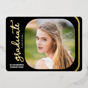 Invitación Con Relieve Metalizado Fiesta de Graduación de Foto con Hoja de Oro 2 Ele