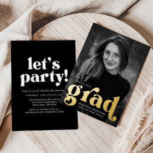 Invitación Con Relieve Metalizado Fiesta de graduación de fotografía de tipografía d