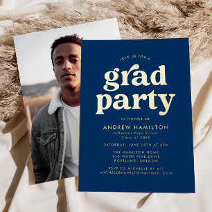 Invitación Con Relieve Metalizado Fiesta de graduación de fotografías en negrita azu