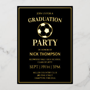 Invitación Con Relieve Metalizado Fiesta de Graduación de Fútbol