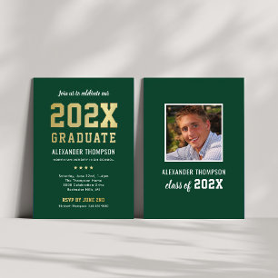 Invitación Con Relieve Metalizado Fiesta de Graduación de Graduado de Oro Verde Negr