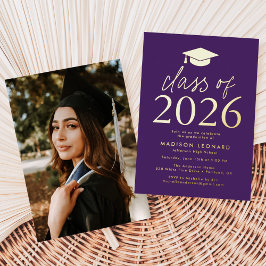 Invitación Con Relieve Metalizado Fiesta de Graduación de la Clase de 2026 de Modern