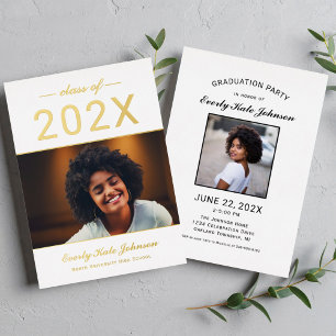Invitación Con Relieve Metalizado Fiesta de Graduación de la Clase de Oro de 2026