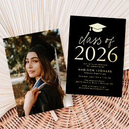 Invitación Con Relieve Metalizado Fiesta de Graduación de la Clase Negra Moderna de 