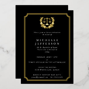 Invitación Con Relieve Metalizado Fiesta de Graduación de la Escuela de Derecho Clás