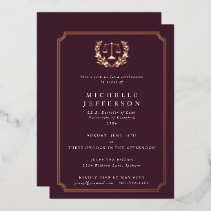 Invitación Con Relieve Metalizado Fiesta de Graduación de la Facultad de Derecho de 
