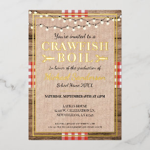Invitación Con Relieve Metalizado Fiesta de graduación de langostinos hervidos Rústi