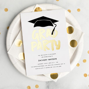 Invitación Con Relieve Metalizado Fiesta de Graduación de Oro de Lujo GRAD 