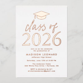 Invitación Con Relieve Metalizado Fiesta de Graduación de Oro Rosa Moderno Clase de 